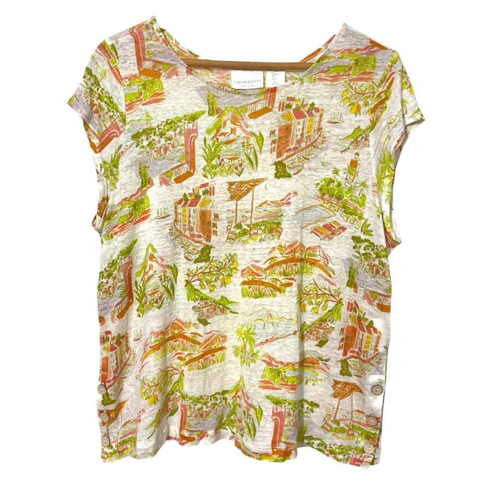 Cynthia Rowley Linen Top Size L Cap Sleeve Fall Casual